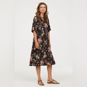 GP & J Baker X HM Black Floral Bird Print Midi Dress Size 10 Whimsigoth Floral